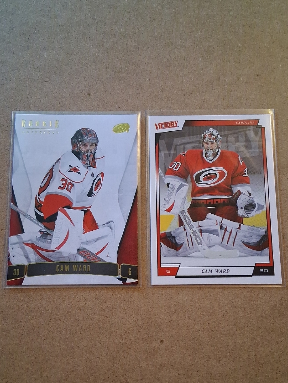 Cam Ward Hockey Card Pair - Carolina Hurricanes Red & White